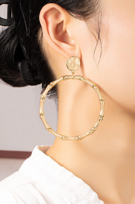 Large Gold Bamboo Hoop Earrings