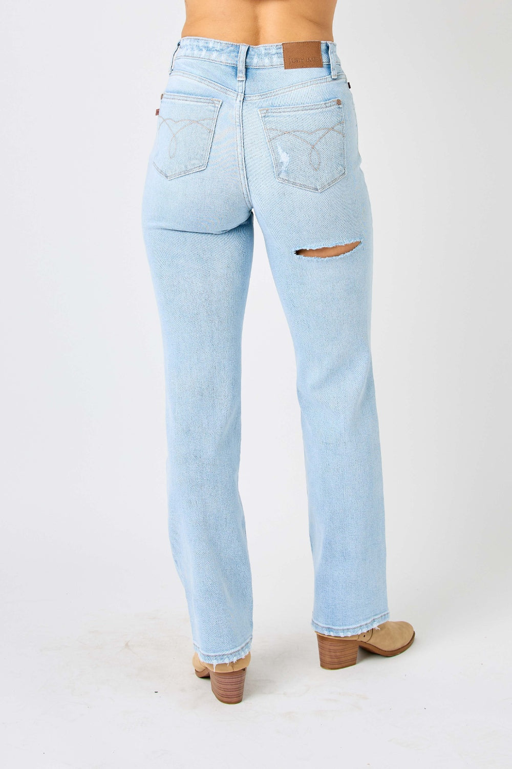 High Waist Distressed Straight Jeans | Full Size