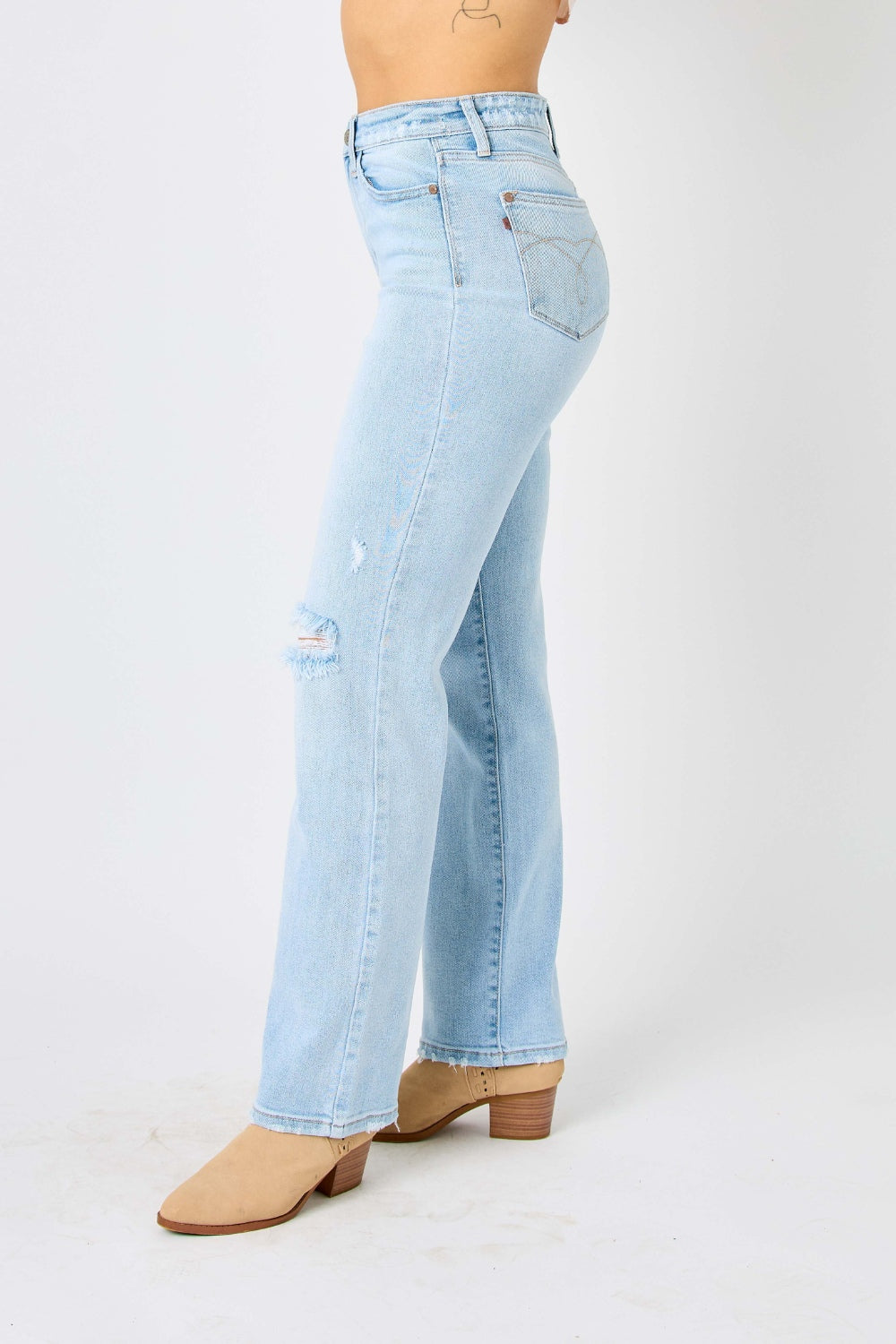 High Waist Distressed Straight Jeans | Full Size