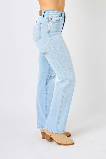 High Waist Distressed Straight Jeans | Full Size