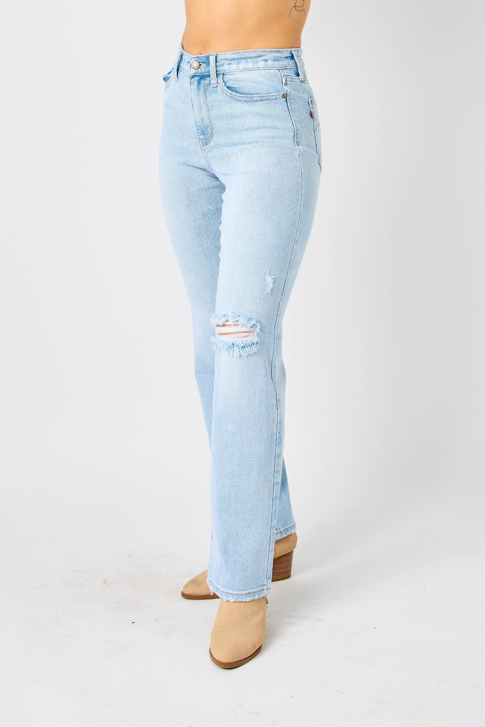 High Waist Distressed Straight Jeans | Full Size