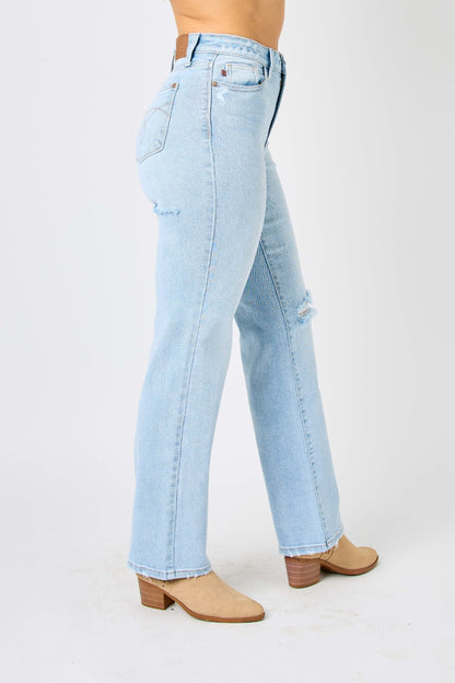 High Waist Distressed Straight Jeans | Full Size