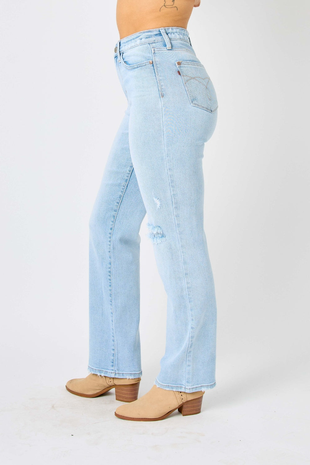 High Waist Distressed Straight Jeans | Full Size