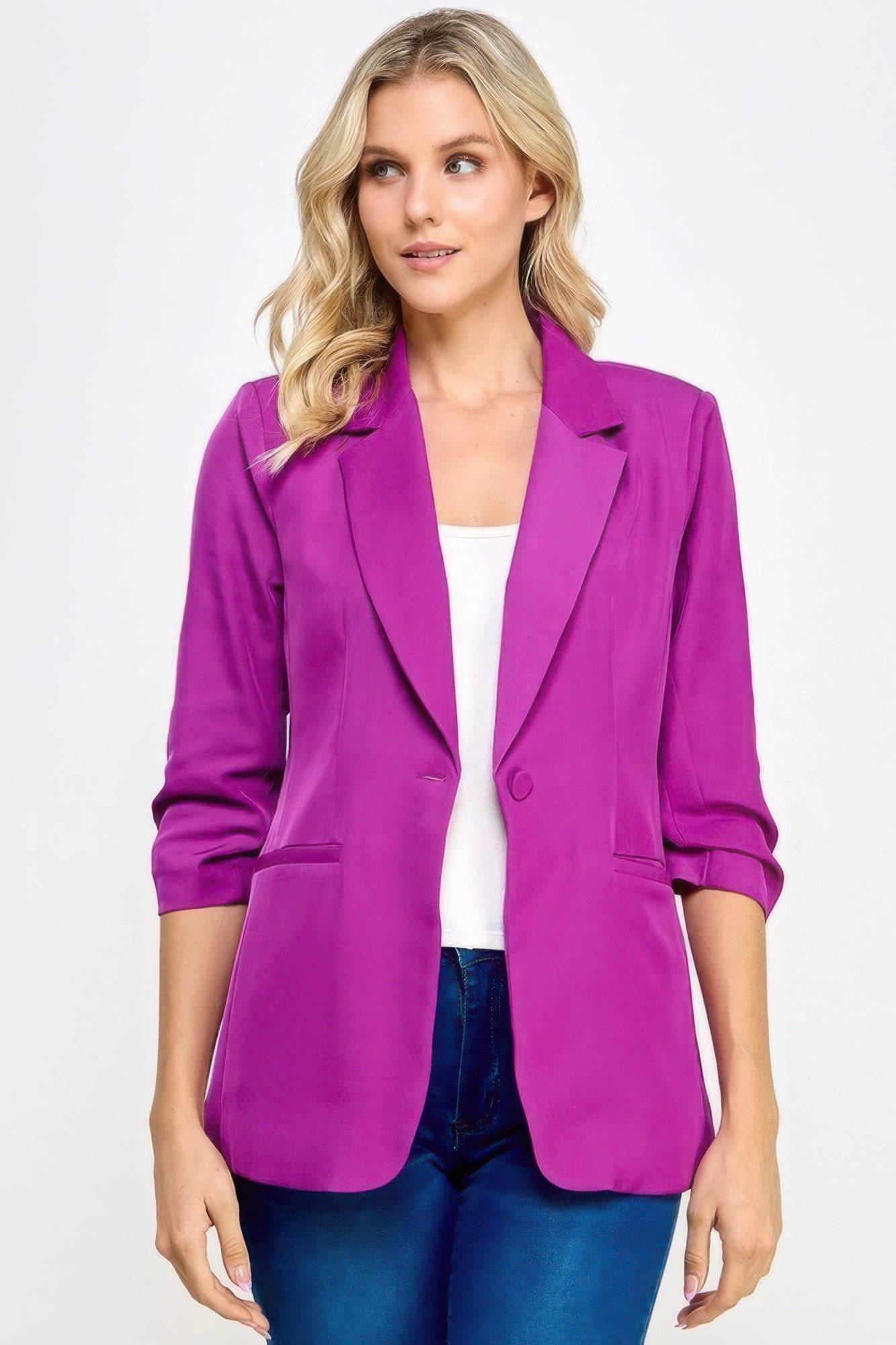 Buttoned 3/4 Sleeve Blazer