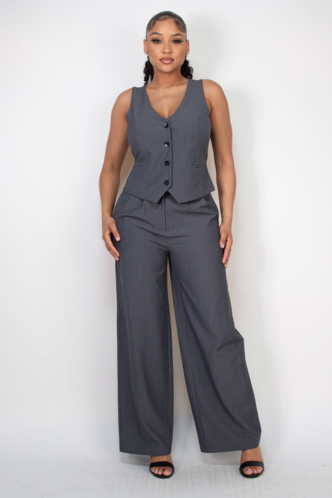 Pleated Double Waistband Pants