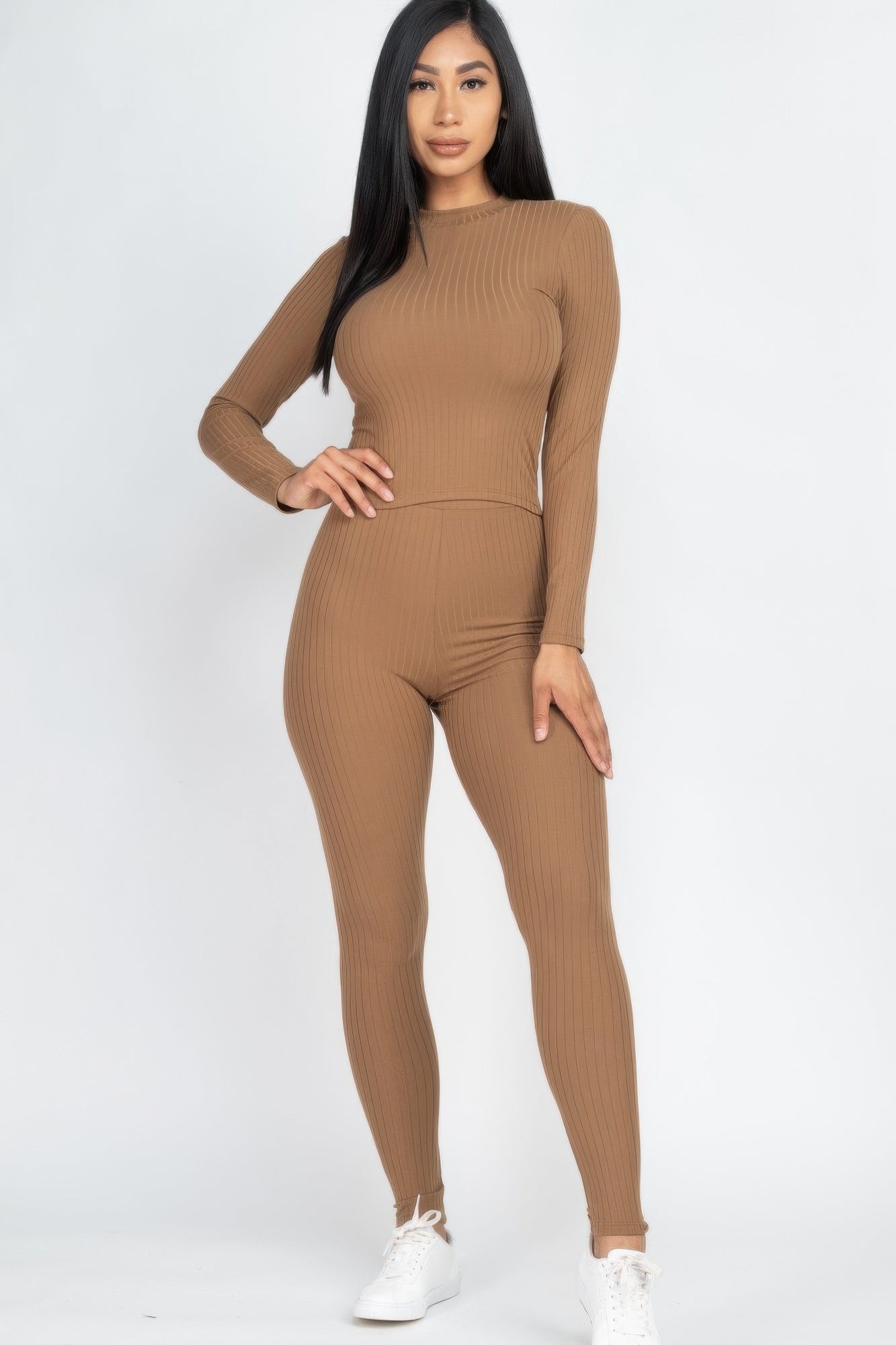 Ribbed Mock Neck Long Sleeve Leggings Set