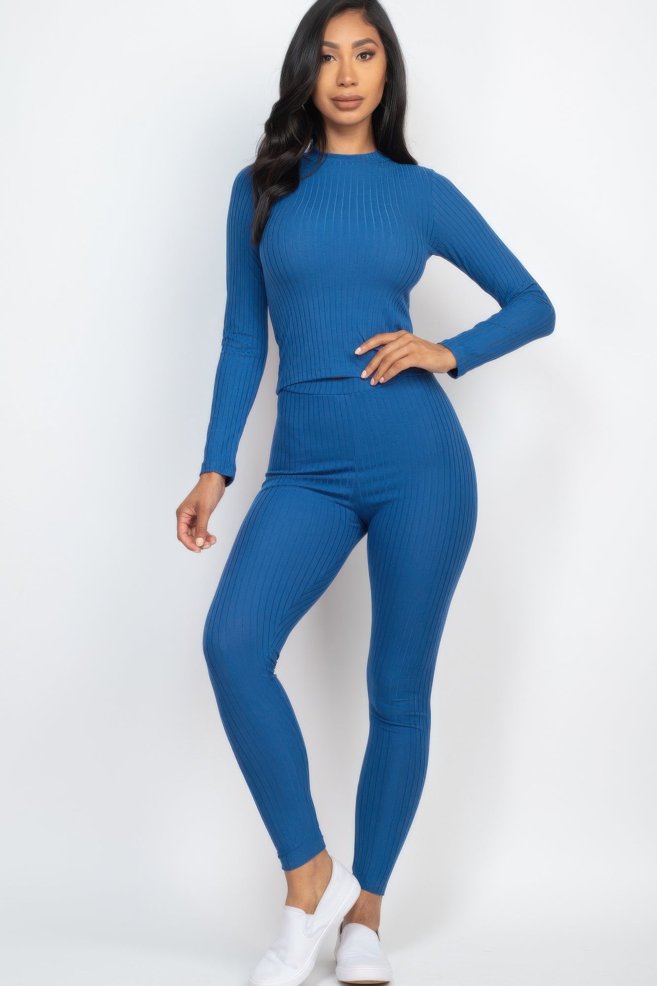 Ribbed Mock Neck Long Sleeve Leggings Set