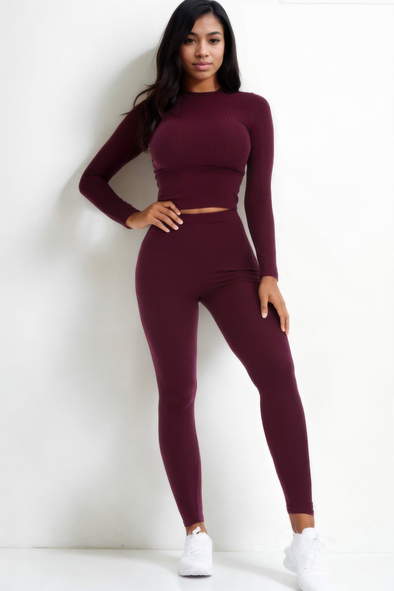 Ribbed Mock Neck Long Sleeve Leggings Set