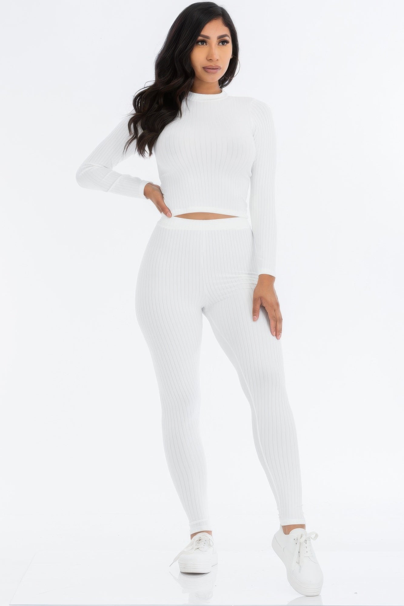 Ribbed Mock Neck Long Sleeve Leggings Set