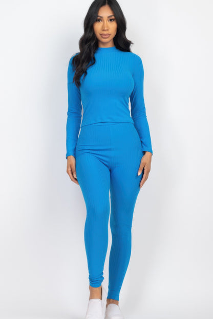 Ribbed Mock Neck Long Sleeve Leggings Set