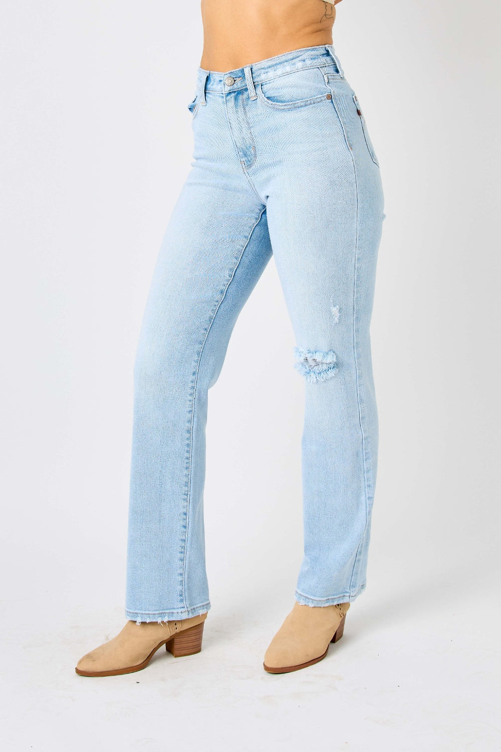 High Waist Distressed Straight Jeans | Full Size