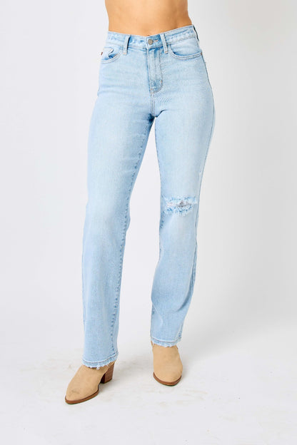 High Waist Distressed Straight Jeans | Full Size